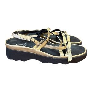 Thierry Rabotin Wave Gold Wash Leather Platform Sandals Women’s Size 9.5/10